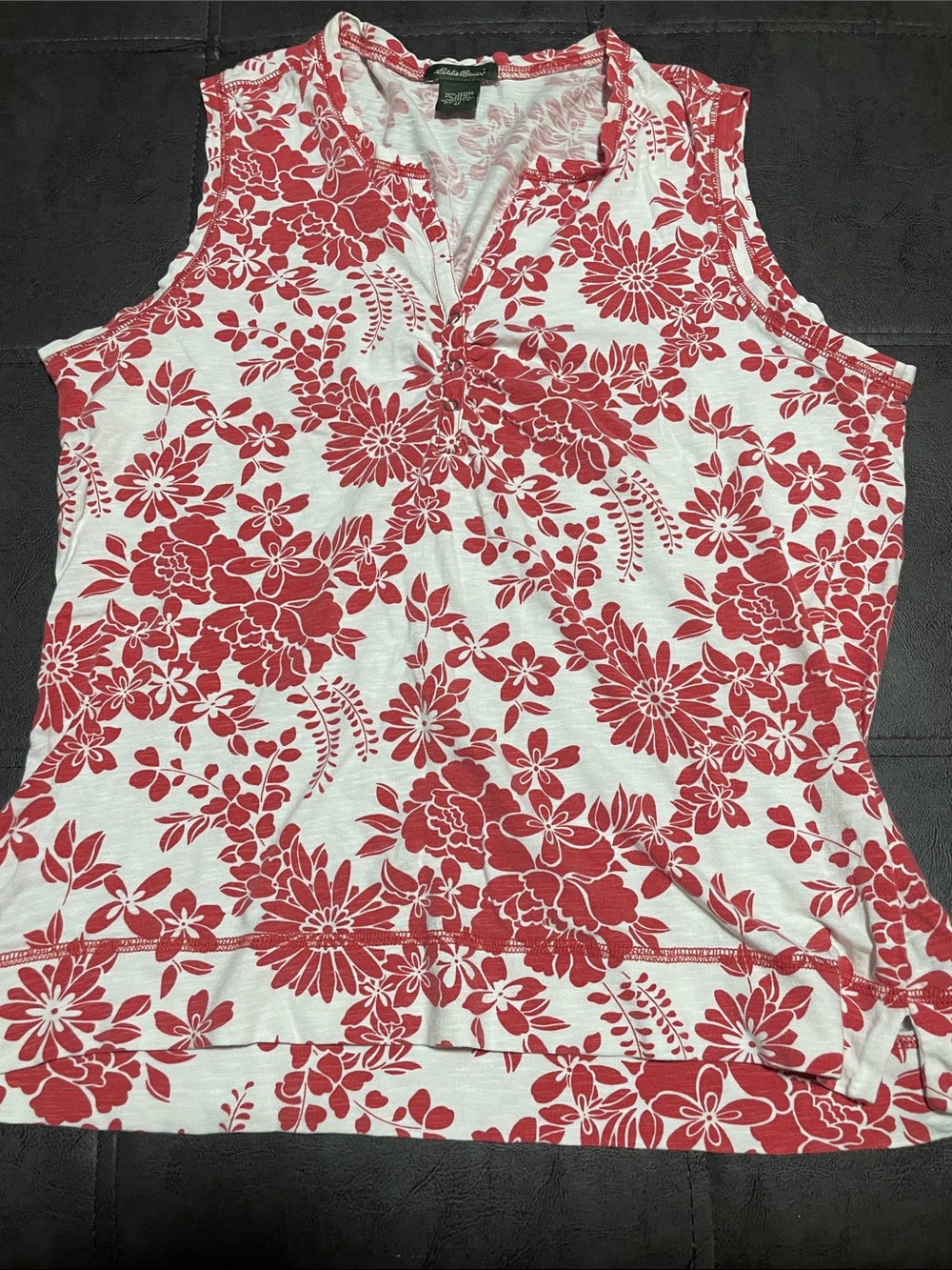 Eddie Bauer White Tank Top with Red Floral Print